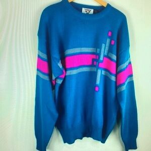 Teal and Pink Graphic Sweater